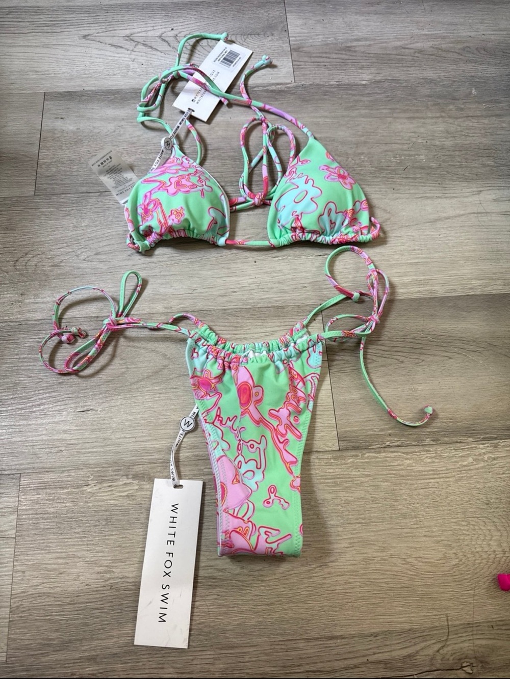 White Fox Boutique Mint Green and Pink String Bikini
